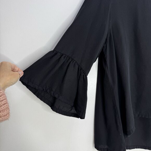 Bryn Walker Fran Round Neck Ruffle 3/4 Bell Sleeve Top Sz S Hi Low Hem Tencel - Picture 7 of 10